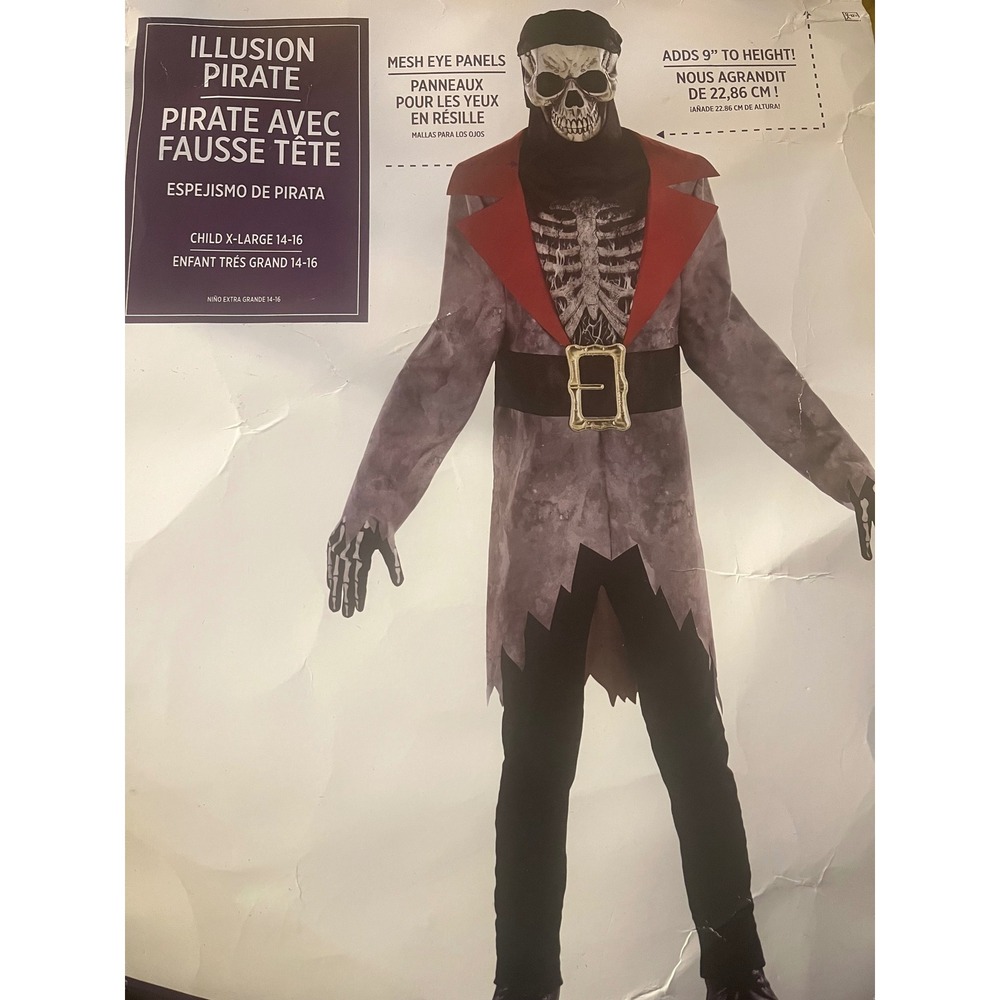 Amscan Illusion Pirate Costume Child XL 14-16 Skeleton Halloween NWT